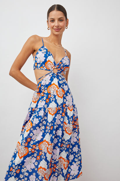 LOURDES COBALT FLORAL DRESS- FRONT