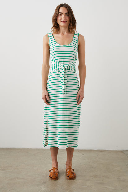 MEG DRESS SAILOR STRIPE GREEN - FRONT FULL BODY