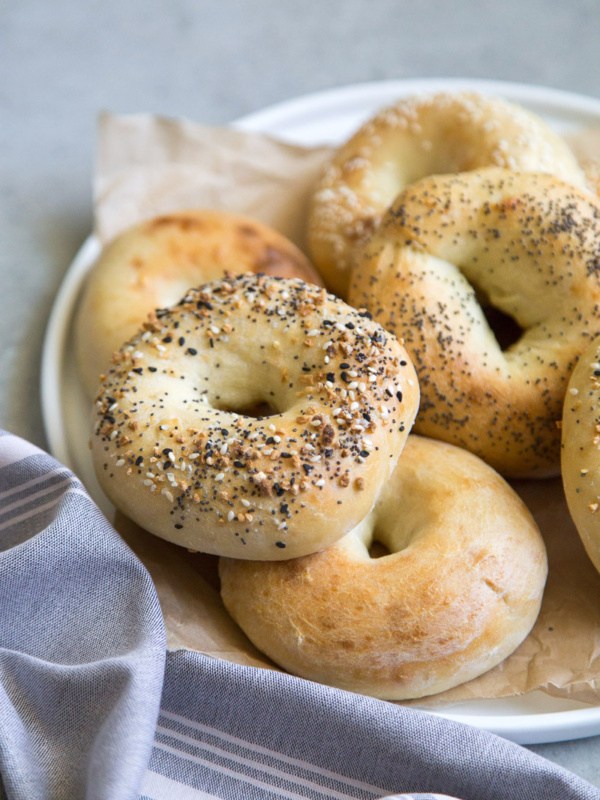 platter of 2 Ingredient Bagels with decorative napkin