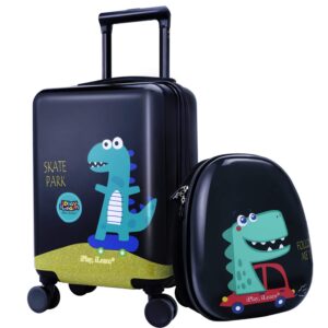 iplay, ilearn dinosaur kids luggage, boys carry on suitcase, hard shell travel luggage set w/backpack, trolley luggage w/ 4 spinner wheel for children toddlers