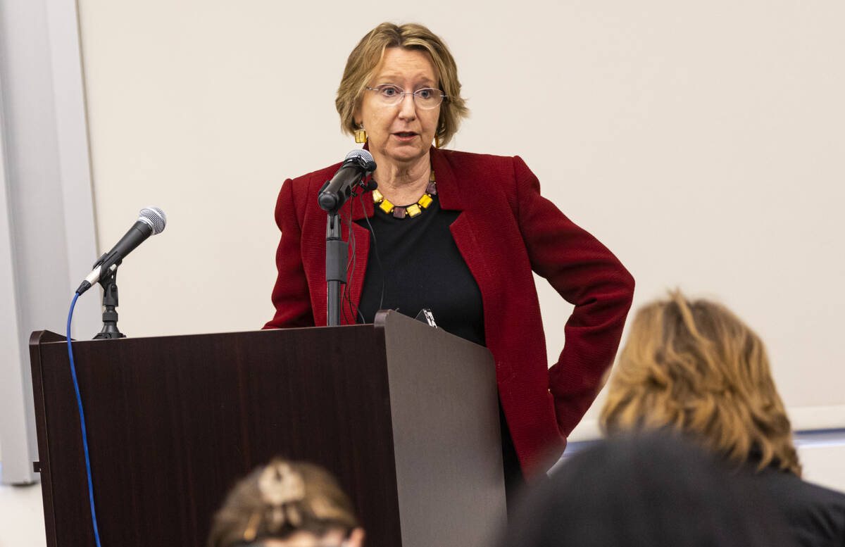 Barbara Buckley, executive director of the Legal Aid Center of Southern Nevada, speaks during a ...