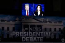 A presidential debate between Republican presidential nominee former President Donald Trump, on ...