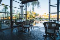 The terrace at Marché Bacchus, the lakeside French restaurant and wine shop in the Las Vegas c ...