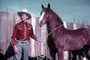 LOS ANGELES - CIRCA 1940: Gene Autry poses with his horse Champion circa 1940 in Los Angeles, California. (Photo by Ivan Dmitri/Michael Ochs Archives/Getty Images)