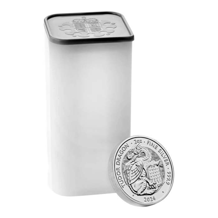 The Royal Tudor Beasts 2024 Tudor Dragon 2oz Silver Bullion Ten Coin Tube