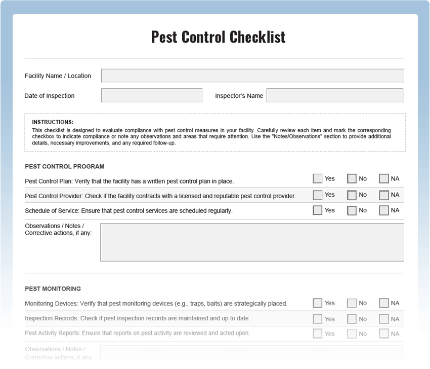 Pest Control Checklist