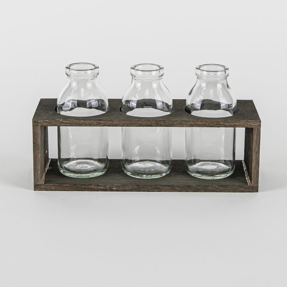 Richland Vintage Milk Bottle Vases With Wooden Stand