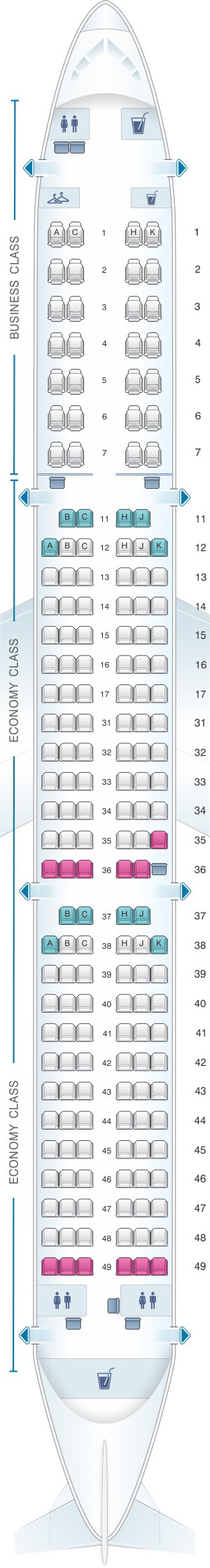 Seat Map Air Astana Airbus A321 231 Config.2 | SeatMaestro