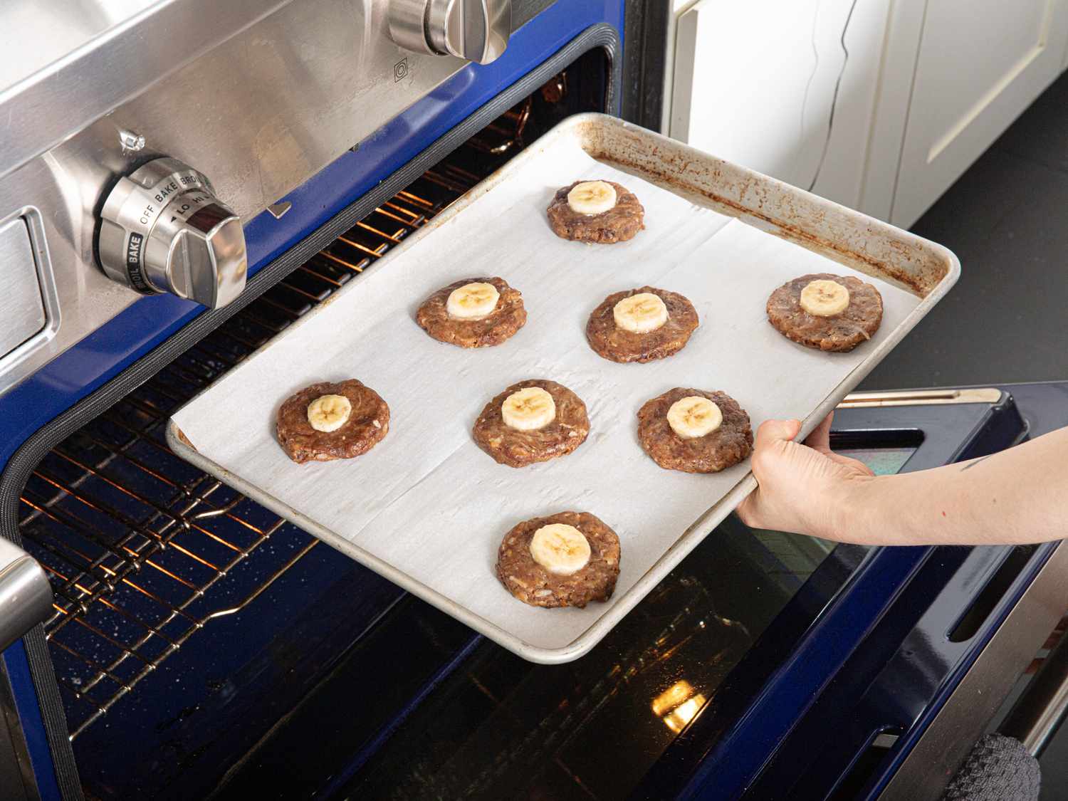 Overhead view of baking cookies