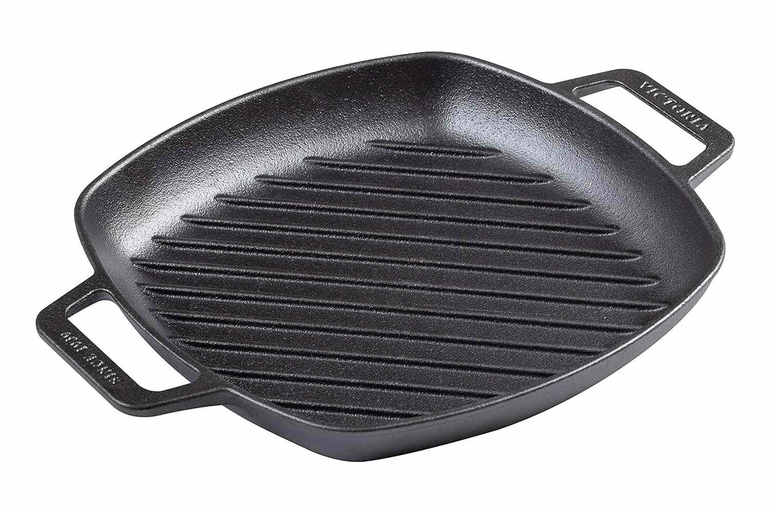 Amazon Victoria 10-Inch Cast Iron Square Grill Pan with Double Loop Handles