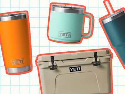 Collage of Yeti products we recommend on a white patterned background