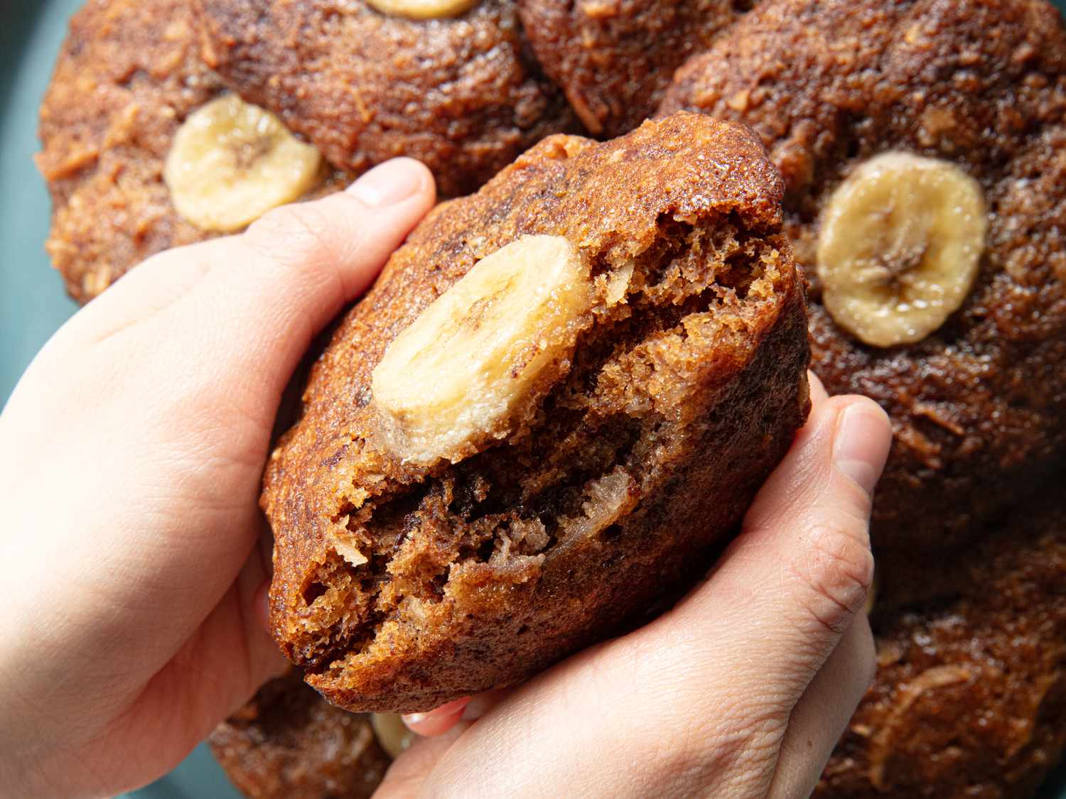 Overhead view of looking inside banana cookie