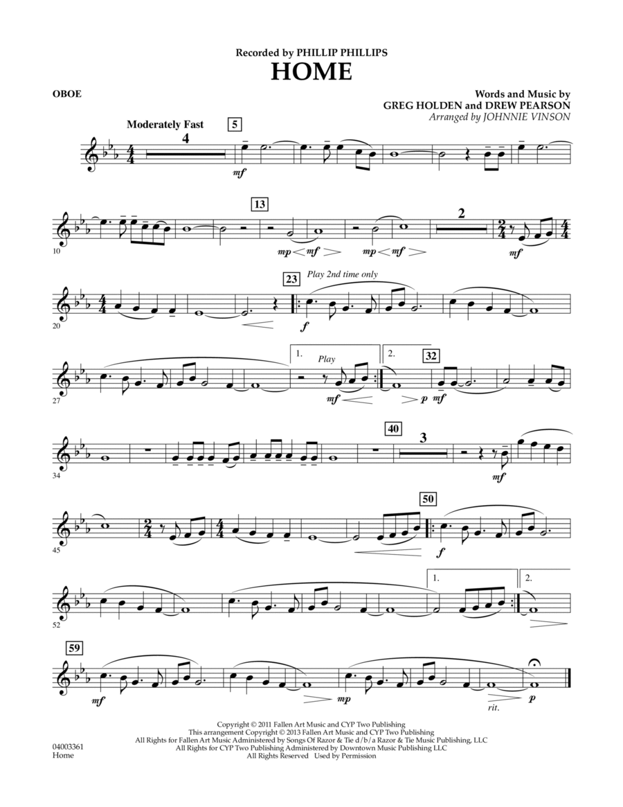 Home - Oboe by Johnnie Vinson - Concert Band - Digital Sheet Music ...