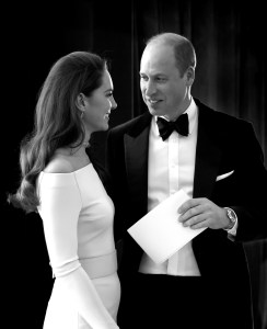 BOSTON, MASSACHUSETTS - DECEMBER 02: (EDITORS NOTE: Image has been converted to black and white. Color version not available.) (Exclusive behind the scenes) Catherine, Princess of Wales and Prince William, Prince of Wales attend The Earthshot Prize 2022 at MGM Music Hall at Fenway on December 02, 2022 in Boston, Massachusetts. (Photo by Chris Jackson/Getty Images for Earthshot)