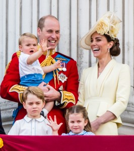 LONDON, ENGLAND - JUNE 08: Prince Louis, Prince George, Prince William, Duke of Cambridge, Princess Charlotte  and Catherine, Duchess of Cambridge appear on the balcony during Trooping The Colour, the Queen's annual birthday parade, on June 08, 2019 in London, England. (Photo by Samir Hussein/Samir Hussein/WireImage)