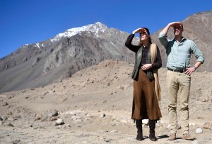 KHYBER PAKHUNKWA, PAKISTAN - OCTOBER 16: Prince William, Duke of Cambridge and Catherine, Duchess of Cambridge visit  the Chiatibo glacier in the Hindu Kush mountain range on October 16, 2019 in the Chitral District of Khyber-Pakhunkwa Province, Pakistan. They spoke with a an expert about how climate change is impacting glacial landscapes. The Cambridge's are engaging in a royal tour of Pakistan from 14th -18th October. (Photo by Pool/Samir Hussein/WireImage)