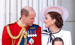 LONDON, ENGLAND - JUNE 15: Prince William, Prince of Wales and Catherine, Princess of Wales on the balcony during Trooping the Colour at Buckingham Palace on June 15, 2024 in London, England. Trooping the Colour is a ceremonial parade celebrating the official birthday of the British Monarch. The event features over 1,400 soldiers and officers, accompanied by 200 horses. More than 400 musicians from ten different bands and Corps of Drums march and perform in perfect harmony. (Photo by Chris Jackson/Getty Images)