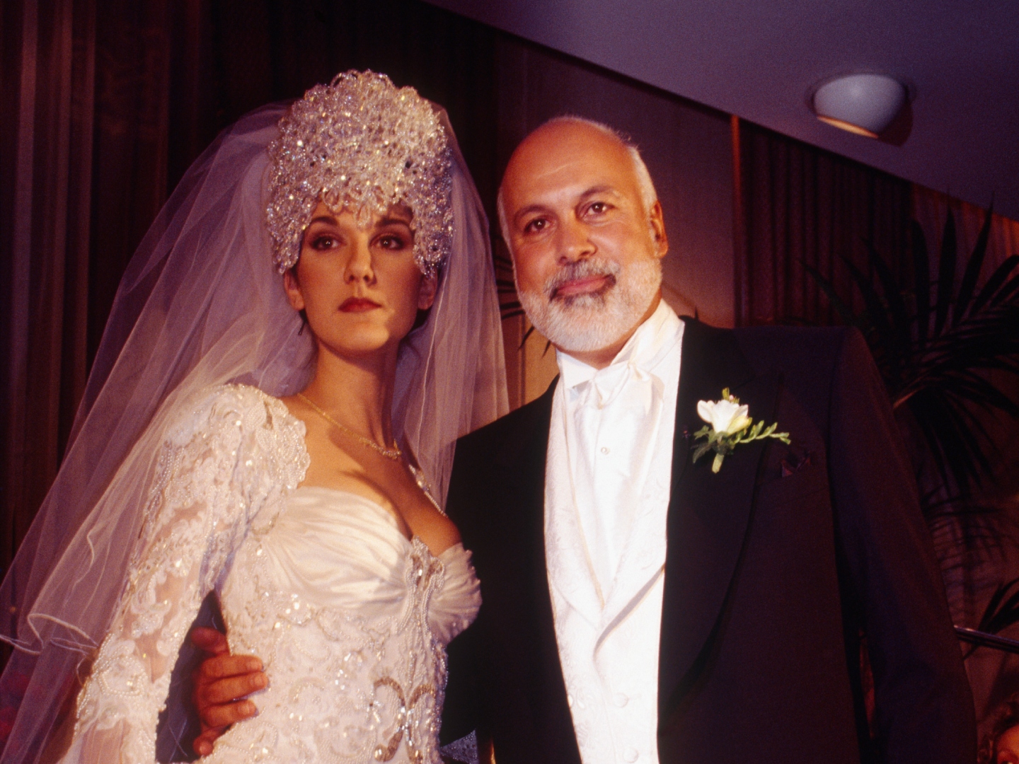 Record producer René Angelil and Canadian singer Céline Dion during their wedding ceremony.