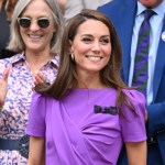 Catherine Princess of Wales court-side of Centre Court during the men's final on day fourteen of the Wimbledon Tennis Championships at the All England Lawn Tennis and Croquet Club on July 14, 2024 in London, England.