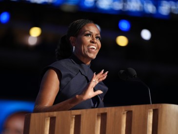 Former first lady Michelle Obama speaks on stage during the second day of the Democratic National Convention at the United Center on August 20, 2024 in Chicago, Illinois.