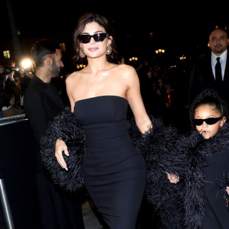 PARIS, FRANCE - JANUARY 24: Kylie Jenner and Stormi Webster attend the Valentino Haute Couture Spring/Summer 2024 show as part of Paris Fashion Week on January 24, 2024 in Paris, France. (Photo by Jacopo Raule/Getty Images)