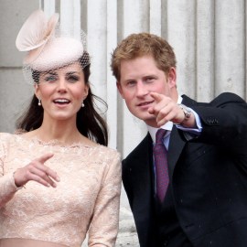 LONDON, ENGLAND - JUNE 05: Prince Harry and Catherine, Duchess of Cambridge on the balcony of Buckingham Palace after the service of thanksgiving at St.Paul’s Cathedral on June 5, 2012 in London, England. For only the second time in its history the UK celebrates the Diamond Jubilee of a monarch. Her Majesty Queen Elizabeth II celebrates the 60th anniversary of her ascension to the throne. Thousands of wellwishers from around the world have flocked to London to witness the spectacle of the weekend's celebrations.