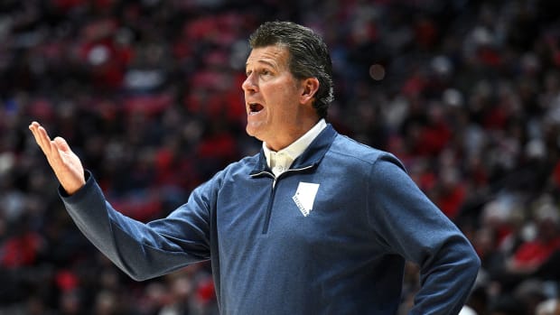 Nevada’s Steve Alford gestures on the sideline