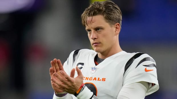 Bengals quarterback Joe Burrow warms up before a game.