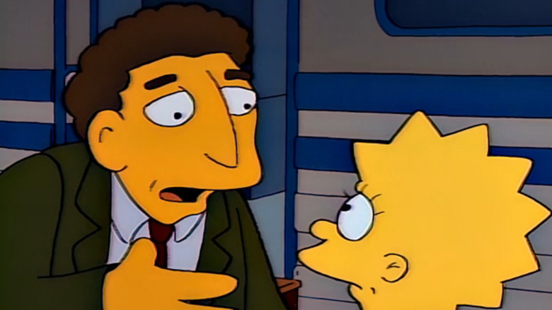 Mr. Bergstrom leaning close to talk to Lisa Simpson in the The Simpsons