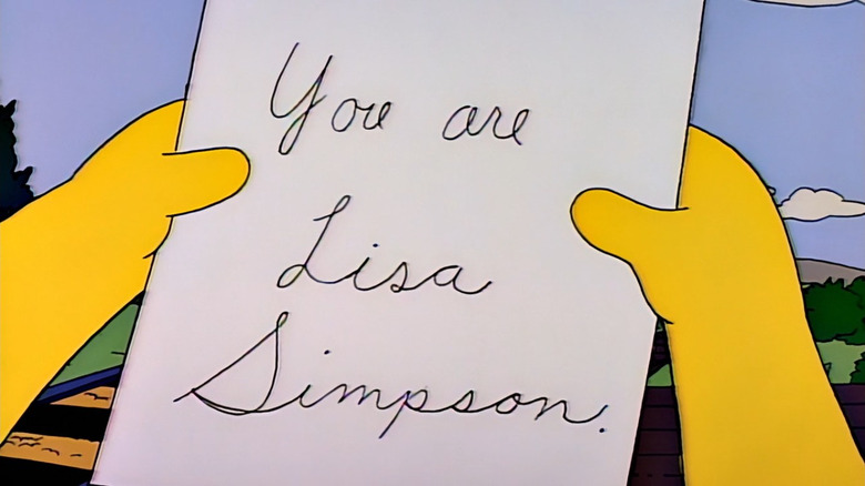 A note that reads You are Lisa Simpson from The Simpsons