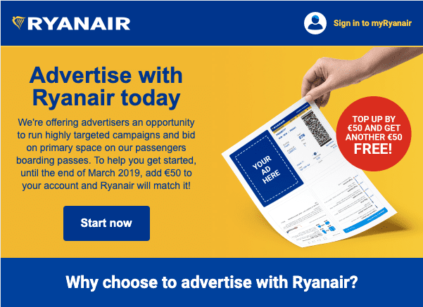 Ryanair advertising email