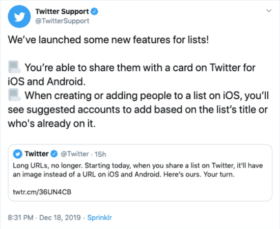 Twitter lists update