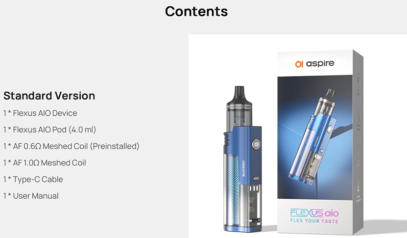 Aspire Flexus AIO Kit Packing List