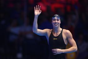 Gretchen Walsh of the United States reacts after winning the Women's 100 Meter Butterfly Championship on Day Two of the 2024 U.S. Olympic Team Swimming Trials