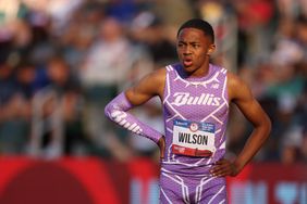 Quincy Wilson looks on after competing in the men's 400 meter semi-final on Day Three 2024 U.S. Olympic Team Trials Track & Field at Hayward Field on June 23, 2024 in Eugene, Oregon. 