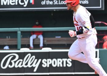 ST. LOUIS, MO - JULY 15: St. Louis Cardinals catcher Willson Contreras (40) celebrates as he runs the bases after hitting a solo home run during the first game of a MLB doubleheader between the Washington Nationals and the St. Louis Cardinals on July 15, 2023, at Busch Stadium in St. Louis, Mo. (Photo by Keith Gillett/Icon Sportswire)