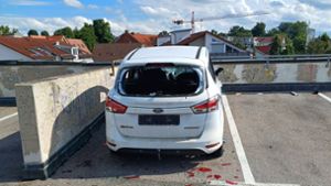 Auto in Marbach  erregt Aufsehen: Zertrümmertes Auto steht seit Monaten in Parkhaus