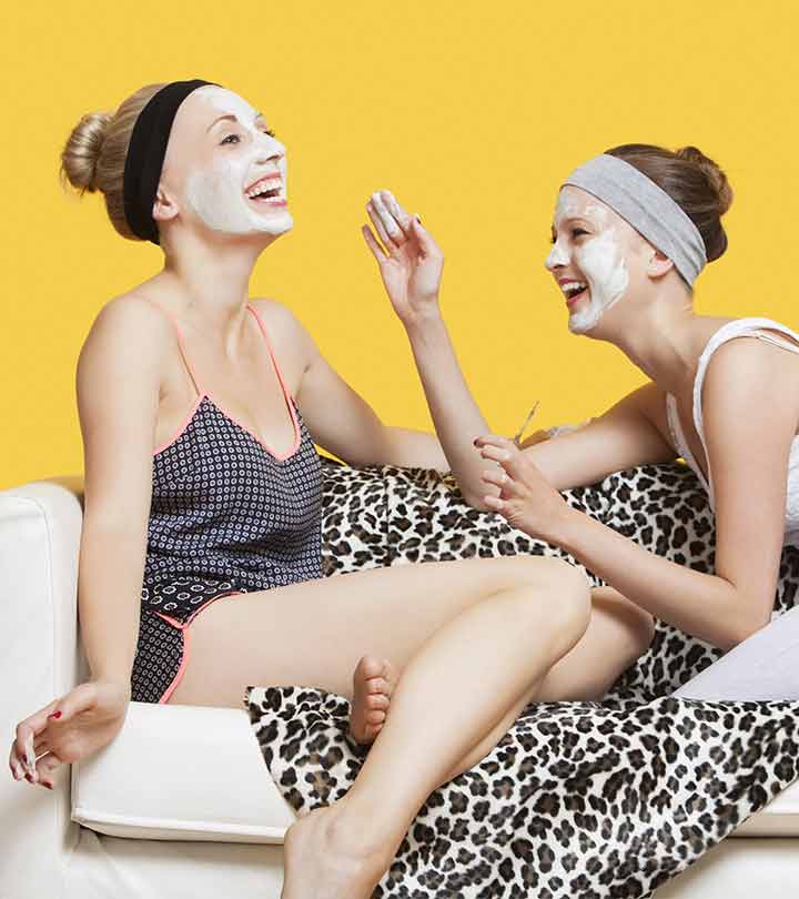 Two women applied face pack on their face