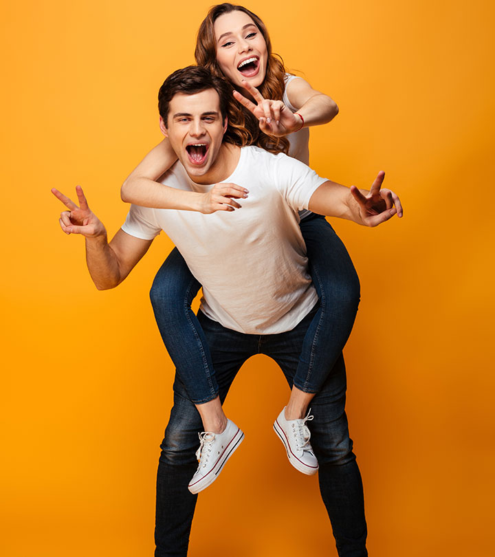 A girl playing a game with her boyfriend