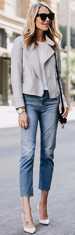 White colour outfit, you must try with jacket, blazer, denim: Casual Outfits,  Street Style  