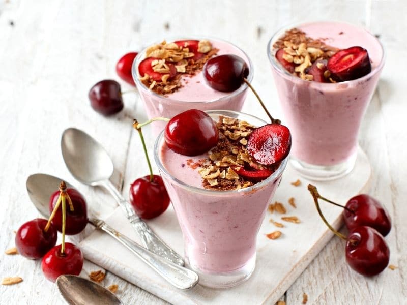 cherry almond smoothie in a glass