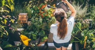 Watering Plants on Balcony