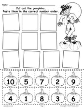 FREE Printable Pumpkin Number Ordering Worksheet 1-10!