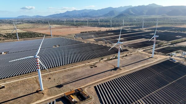 Wind turbines and solar panels near Cagliari, Sardinia