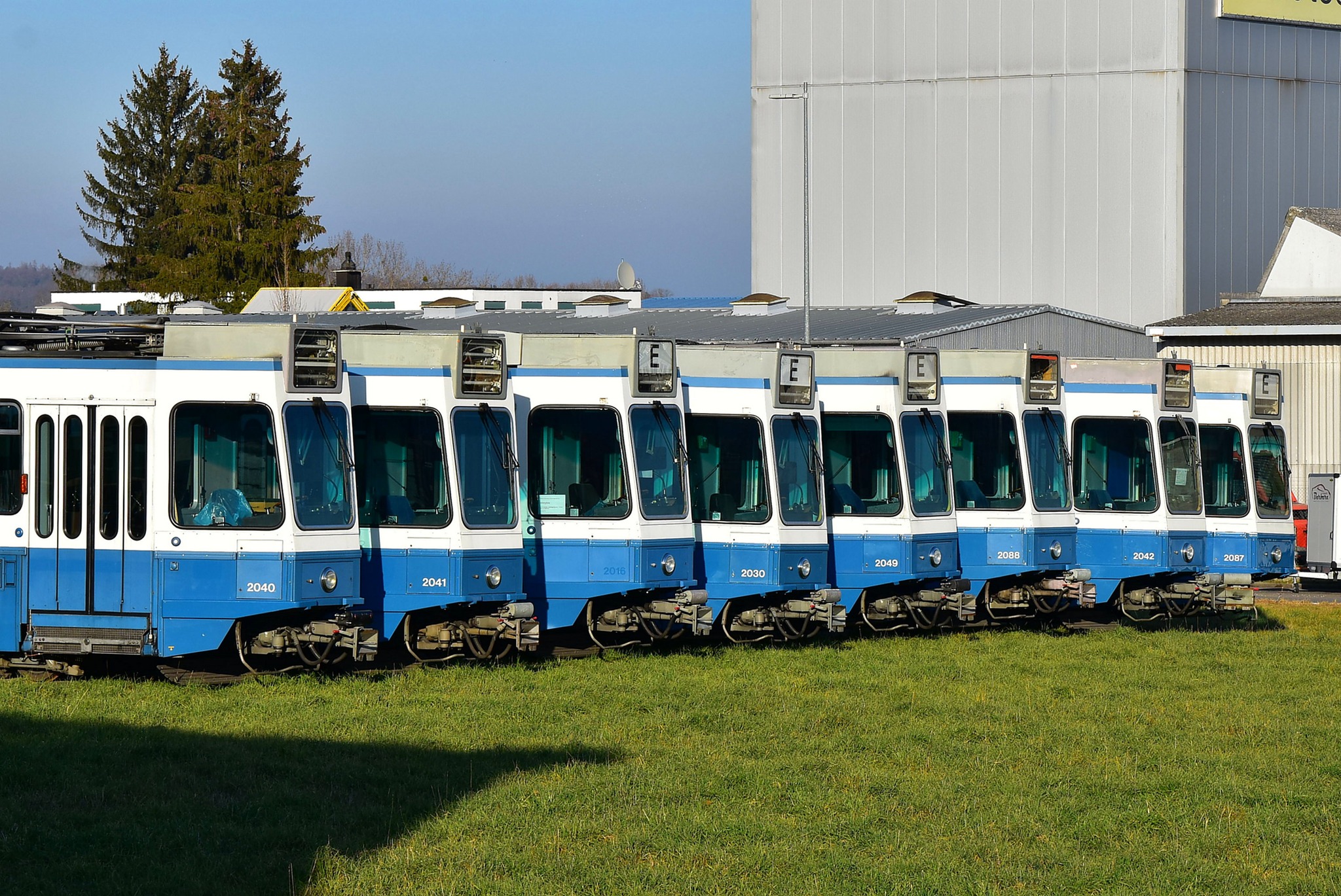 Zurich "Tram 2000" trams parked at depot