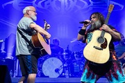 Kyle Gass (L) and Jack Black of Tenacious D perform at PNC Music Pavilion on September 6, 2023 in Charlotte, North Carolina. (Photo by Jeff Hahne/Getty Images)