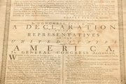 In this Monday, June 17, 2019 photo, shown is Holly Metcalf Kinyon's 1776 broadside printing of the Declaration of Independence at the Museum of the American Revolution in Philadelphia. Metcalf Kinyon, a descendent of Declaration signer John Witherspoon, has lent her document to the museum to be displayed from June 18 to the end of the year. (AP Photo/Matt Rourke)