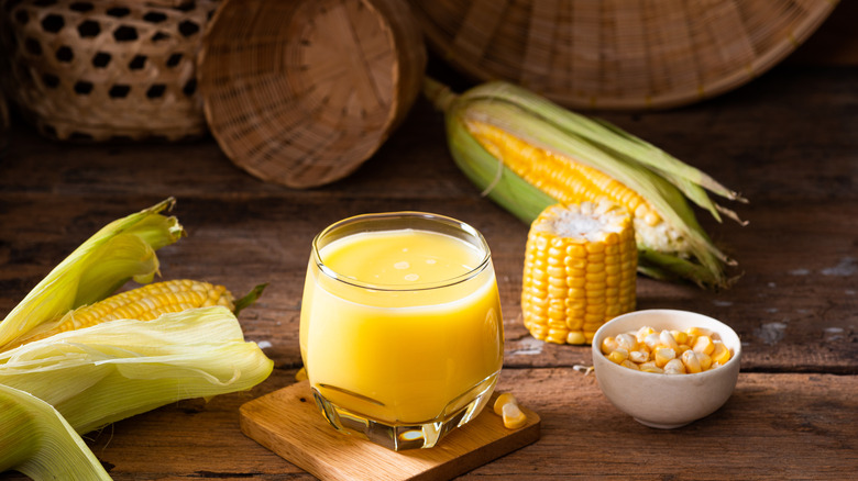 corn juice on tray