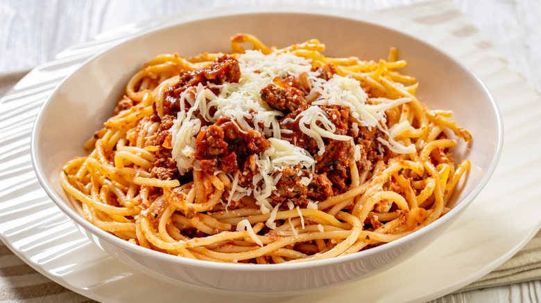 Bowl of spaghetti bolognese