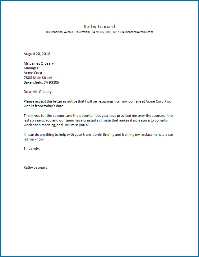 √ free printable employment resignation letter template